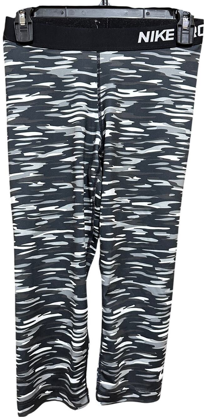 Nike Pro Running Capri Leggings Women Size M Black Gray Camo Active 729415 100